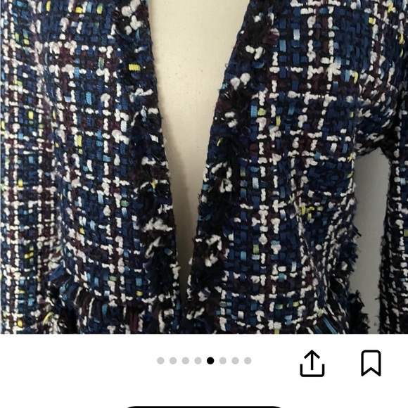 HALOGEN Tweed Blue Navy Textured Fringe Casual Blazer Jacket Button Pockets XS - Picture 10 of 13
